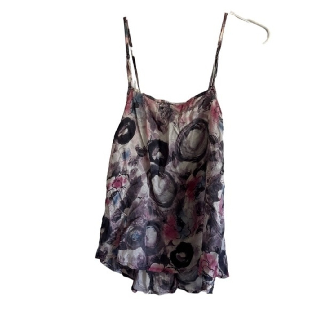 Solemio Women’s Cami pleated ruffles Semi Sheer Floral Small